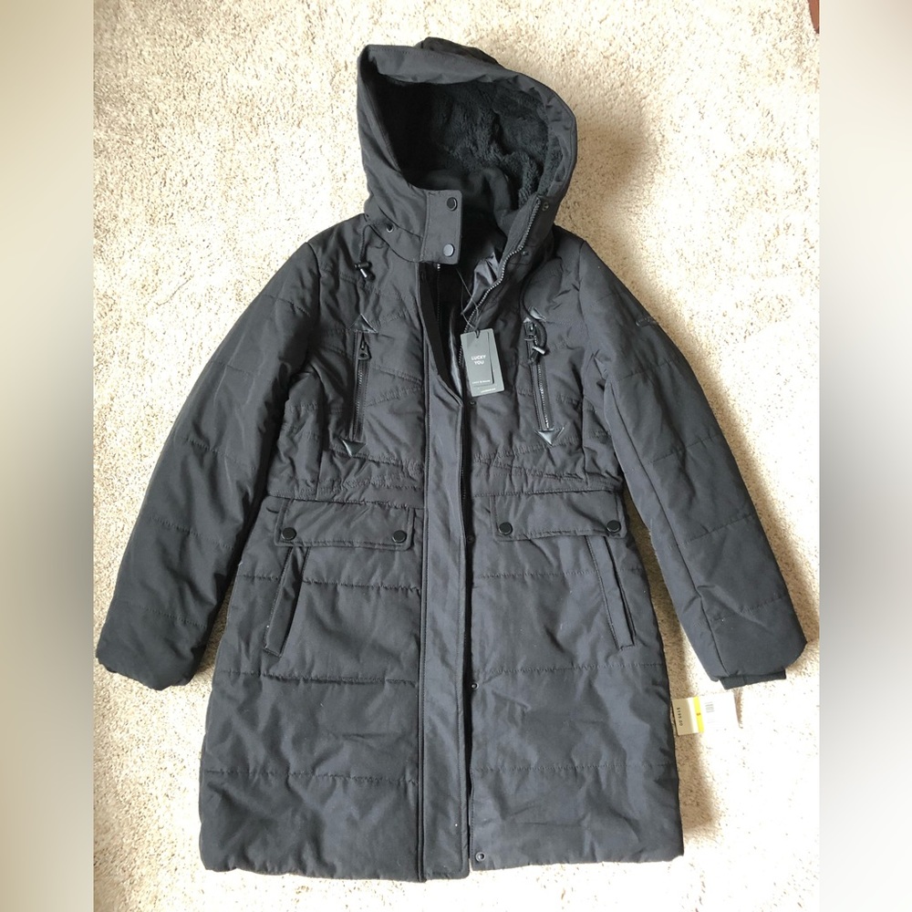 New Lucky Brand Black Puffer Coat Sz S